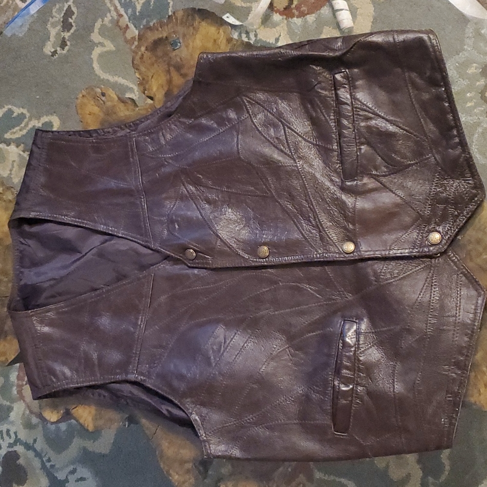 Men's Genuine Leather Western Patchwork Vest Size L